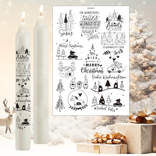 TINDIN 1 Stück Kerzentattoos Weihnachten Rub On Sticker Wasserschiebefolie Weihnachtsdeko Kerzen Aufkleber Weihnachten Christmas Decorations Kerzen Sticker Weihnachten Kerzenfolie Kerzenaufkleber von TINDIN