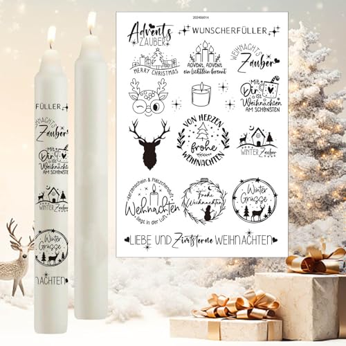 TINDIN 1 Stück Kerzentattoos Weihnachten Rub On Sticker Wasserschiebefolie Weihnachtsdeko Kerzen Aufkleber Weihnachten Christmas Decorations Kerzen Sticker Weihnachten Kerzenfolie Kerzenaufkleber von TINDIN