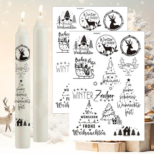 TINDIN 2 Stück Kerzentattoos Weihnachten Rub On Sticker Wasserschiebefolie Weihnachtsdeko Kerzen Aufkleber Weihnachten Christmas Decorations Kerzen Sticker Weihnachten Kerzenfolie Kerzenaufkleber von TINDIN