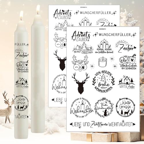 TINDIN 2 Stück Kerzentattoos Weihnachten Rub On Sticker Wasserschiebefolie Weihnachtsdeko Kerzen Aufkleber Weihnachten Christmas Decorations Kerzen Sticker Weihnachten Kerzenfolie Kerzenaufkleber von TINDIN