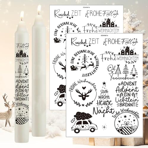 TINDIN 2 Stück Kerzentattoos Weihnachten Rub On Sticker Wasserschiebefolie Weihnachtsdeko Kerzen Aufkleber Weihnachten Christmas Decorations Kerzen Sticker Weihnachten Kerzenfolie Kerzenaufkleber von TINDIN