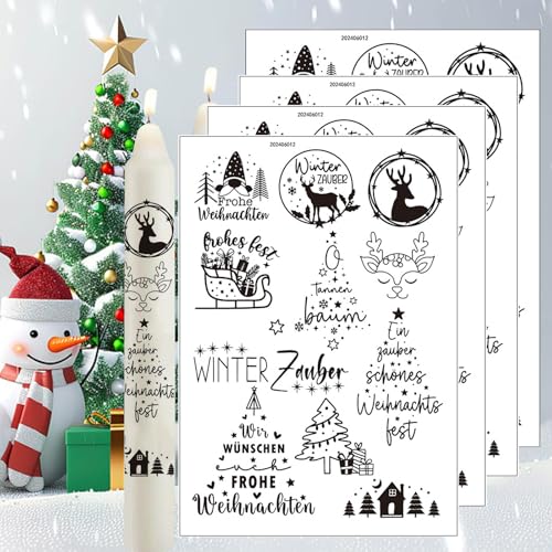 TINDIN 4 Stück Kerzentattoos Weihnachten Rub On Sticker Wasserschiebefolie Weihnachtsdeko Kerzen Aufkleber Weihnachten Christmas Decorations Kerzen Sticker Weihnachten Kerzenfolie Kerzenaufkleber von TINDIN