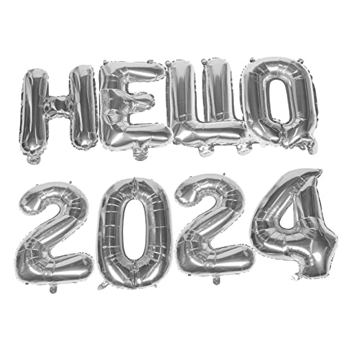 TINEASUR 1 Satz Hello 2024 Silvester Party Gunst Requisite Für Die Fotokabine Des Neuen Jahres 2024 Luftballons Abschlussball 2024 Zeichen Silberne Zahlenballons Silver Aluminiumfolie von TINEASUR