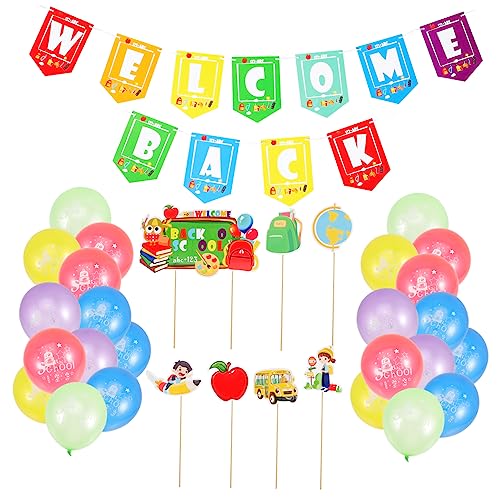 TINEASUR 1 Satz Partydekoration Kuchen Verzieren Willkommen Zurück Zu Schulmaterial Zurück Zum Schulballon Cupcake-dekoration Cupcake-verzierung Erster Schultag Cupcake-topper Emulsion von TINEASUR