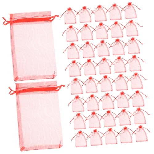 TINEASUR 100st Organza-schmuckbeutel Chiffon-taschen Schmuckbeutel Aus Organza Urlaub Süßigkeitentüten Mesh-taschen Mit Kordelzug Organzabeutel Weihnachten Geschenktüten Für Babypartys Rot von TINEASUR