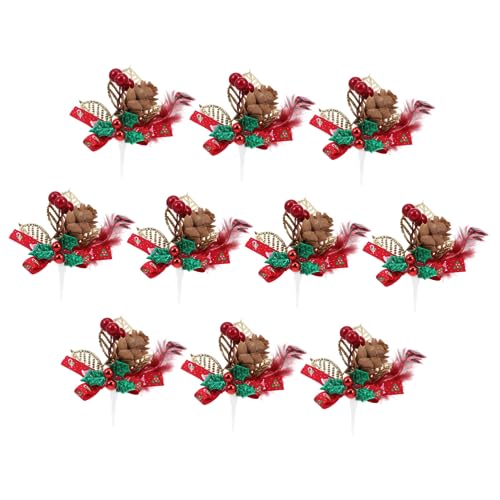 TINEASUR 10St Kucheneinsatz Kuchendekoration Weihnachts-Cupcake-Topper Dessert-Topper weihnachtsdeko weihnachts party Kuchenpicks für Weihnachten kleines weihnachtsgeschenk Polyester rot von TINEASUR