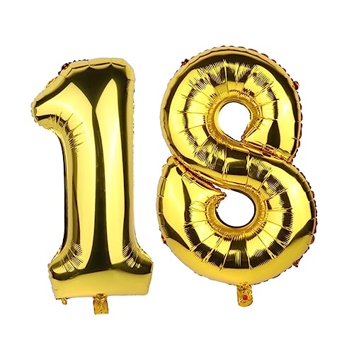 TINEASUR 12 Stück 1 Satz Luftballons für Geburtstagsfeiern 18 Ballonnummern Geburtstag Luftballons 18 Feierballon konfettiballone deckenverkleidung Zahlenballons Ballons bedrucken Golden von TINEASUR