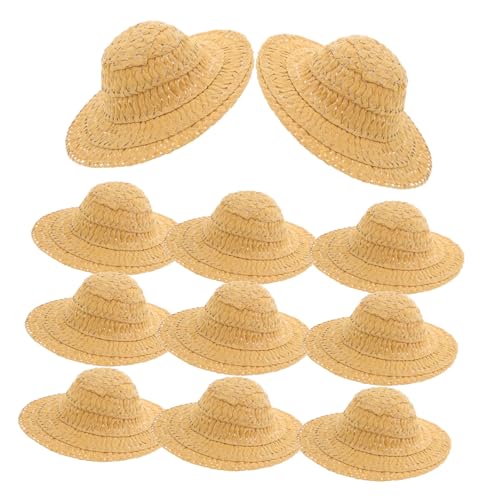 TINEASUR 12St Mini-Hut Puppenhüte Miniaturhut Bastelbedarf Miniaturhut für Miniaturpuppen Zierhut Puppenkleidung Strohhut Top Hat Foto Requisiten Hutmodell gewebte Mützen Papier Light Brown von TINEASUR