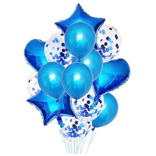 TINEASUR 14 Stück Luftballons Aus Aluminiumfolie Und Dekorative Partyballons Blau Herzform Pentagrammform Perlmutt Latexballons von TINEASUR