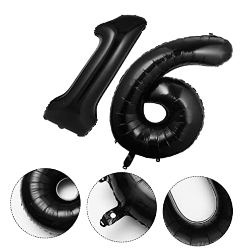 TINEASUR 2 Stück Digitale Aluminiumfolien Ballon Ballons Mit Zahlen Design Ballons Schwarz 16 Jubiläums Ballons Zahlen Ballons Für Geburtstage Ballon Für Party Zahlen Ballon von TINEASUR