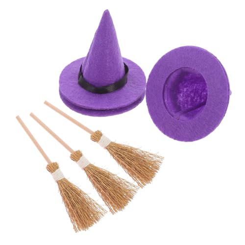 TINEASUR 3Er Set Halloween Hexenhut Mini Hexenbesen Hüte Zum Basteln Hexenbesen Bastelarbeiten Mini Puppenhut Winziger Hut Hexenbesen Miniatur Hexenhut Besen Kleine Hüte Für von TINEASUR