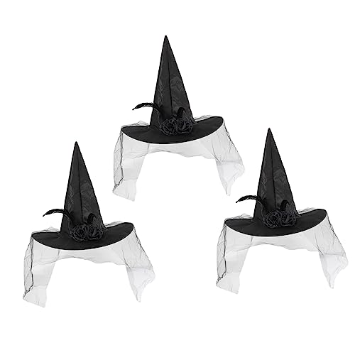 TINEASUR 3St Abschlussballkleid Hexenhut Stirnbänder Hexenkostüm Damen Hut Hexenhaarband Halloween Hexenhut Kostümzubehör Hexenhut Dekor Cosplay-Hexenhut Halloween-Partyhut Stoff Black von TINEASUR