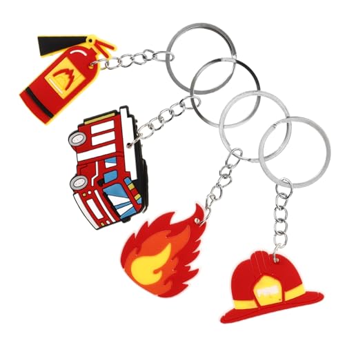 TINEASUR 4 Stück Feuerwehr Schlüsselanhänger, Feuerwehrauto Schlüsselring, Zarter Schlüsselanhänger, Hängendes Ornament, Hängender Feuerwehrmann Schlüsselanhänger, Kleiner von TINEASUR