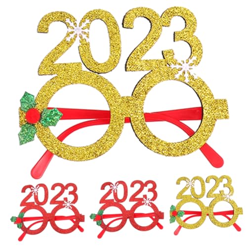 TINEASUR 4 Stück Gläser Weihnachtsbrille 2023 Maskerade Dekorationen 2023 Neujahr Brillenfassungen Neujahrsdekore 2023 Glitzer-partybrille 2023 Brille Silvester Maskenbrille Plastik von TINEASUR