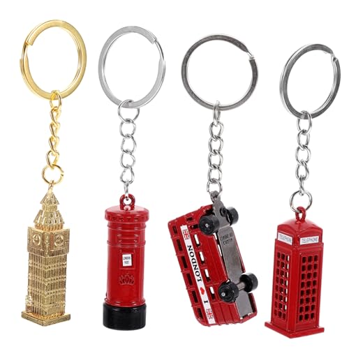 TINEASUR 4 Stück Schlüsselanhänger Handy-Charm-Anhänger britisch Damentaschenanhänger clé london bus london souvenir Anhänger für Auto Hängende Dekoration mit Cartoon-Anhänger Zinklegierung von TINEASUR