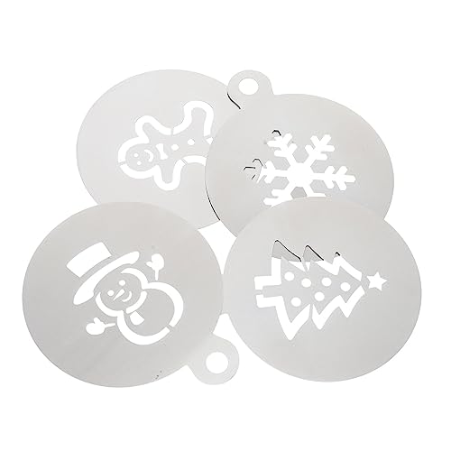 TINEASUR 4 Stück Weihnachtsglasursieb Cookie-schablone Dekorationszubehör Für Zuckerkekse Weihnachtskaffeeschablonen Kaffeemehlsieb Kuchenschablonen Backen Silver Rostfreier Stahl von TINEASUR