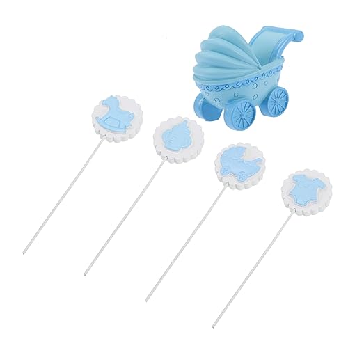 TINEASUR 5st Kuchenfahnen Leckereien Für Die Babyparty Kuchendekorationen Für Die Babyparty Babyparty-cupcake-picks Kinderwagen Party-kuchen-dekor Kuchen Verzieren Obstkuchen Blue Harz von TINEASUR