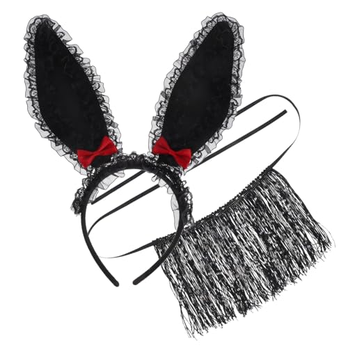 TINEASUR Hasenohren-Stirnbandmaske Maske Haarbänder mit Hasenohren Haarband mit Hasenohren Halloween-Cosplay-Zubehör Hasen-Outfit Häschen-Cosplay-Kostüm Osterhasenmaske Plastik Black von TINEASUR