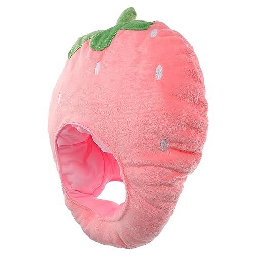 TINEASUR Kopfbedeckung Obst gefüllter Plüsch Erdbeer Stofftier rote Hüte Fruchtkappe übertriebener Hut caps diehüte hatset kloburste Cosplay Erdbeerhut Partyhut-Requisite pp Baumwolle Rosa von TINEASUR