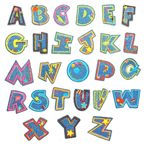 26 Stück kleine Buchstaben zum Aufbügeln auf Buchstaben, A-Z Buchstaben-Patches Alphabet Patches Kleber Dekorative Reparatur Bestickte Niedliche Patches Applikation für Kleidung, Tasche, Rucksack von TINERMOY