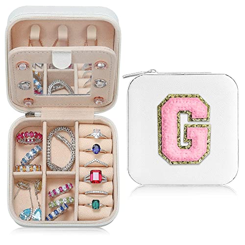 TINGN Kleine Schmuckschatulle für Mädchen, Reise Schmuckschatulle mit Initialen für Mädchen | Kleine Schmuck Organizer Box | Reise Schmucketui | Mini Reise Schmuckkästchen – Initiale G von TINGN