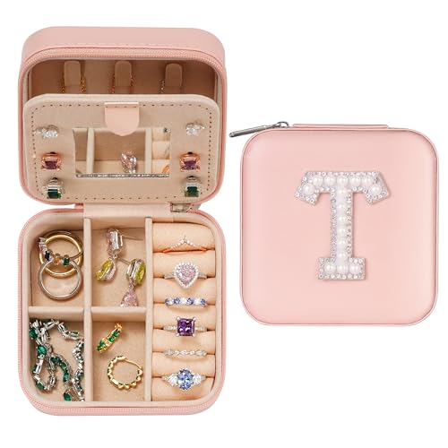 TINGN Reise Schmuckkästchen Mädchen Damen - Rosa Schmuckkästchen Mädchen Klein Schmuckschatulle Mädchen Klein Reise Schmuckkästchen Buchstaben Schmuckbox Klein Personalisiert Geschenke für Frauen von TINGN