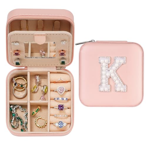 TINGN Schmuckkästchen Mädchen Schmuckschatulle - Buchstaben Reise Schmuckkästchen Mädchen Schmuckschatulle Mädchen Klein Personalisiert Geschenke für Frauen Schmuckbox Jewelry Organizer Rosa von TINGN