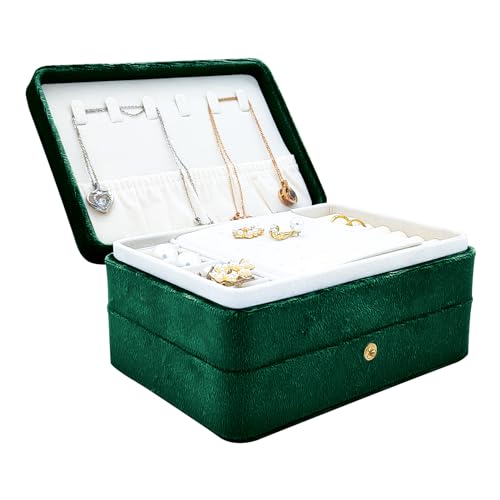 TINGSING Samt Reise Schmuckschatulle Organizer 3 Schichten Klein Schmuckkästchen Aufbewahrungsbox mit abnehmbaren Trennwänden für Halskette, Ringe, Ohrringe, Schmuck Geschenkbox für Frauen Mädchen, von TINGSING