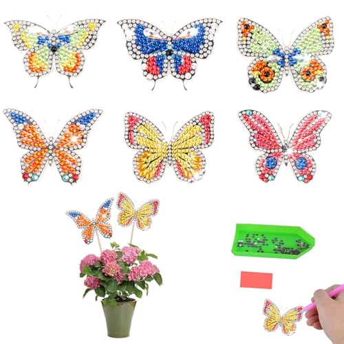 TINGTING 6 Stück Diamond Painting Schmetterling Kits, Diamond Painting Schmetterlinge Kits für Gartendeko Diamond Painting Kinder Basteln Erwachsene Kinder Diamond Painting Zubehör von TINGTING