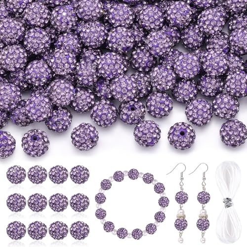 100 Stück violette Strassperlen zum Basteln, glitzernde Kristall-Ton-Perlen für Halsketten, Anhänger, Armbänder, Ohrringe, Schmuckherstellung und DIY-Dekoration, glänzende runde von TINKRSTUFF