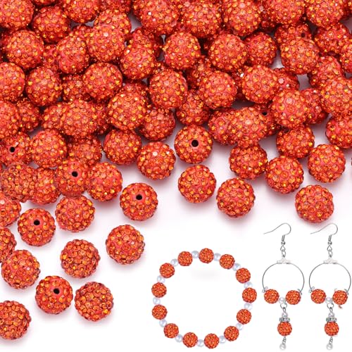 200 Stück orangefarbene Strassperlen zum Basteln, glänzende runde Shamballa-Discokugel-Perlen, ausgefallene funkelnde Kristall-Ton-Perlen für Halsketten, Armbänder, Ohrringe, Schmuckherstellung und von TINKRSTUFF