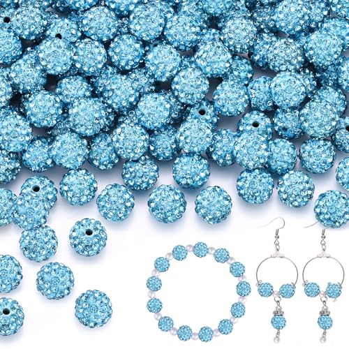 Aquamarin-Strassperlen zum Basteln, glänzende runde Shamballa-Discokugel-Perlen, ausgefallene funkelnde Kristall-Ton-Perlen für Halsketten, Armbänder, Ohrringe, Schmuckherstellung und DIY-Dekoration, von TINKRSTUFF