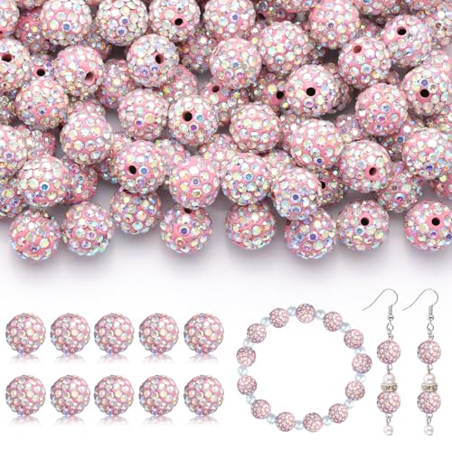 TINKRSTUFF 200 Stück 10 mm Strassperlen zum Basteln, rosa AB-glänzende runde Discokugel-Perlen, funkelnde Kristall-Ton-Perlen für Halsketten, Armbänder, Ohrringe und DIY-Dekoration von TINKRSTUFF