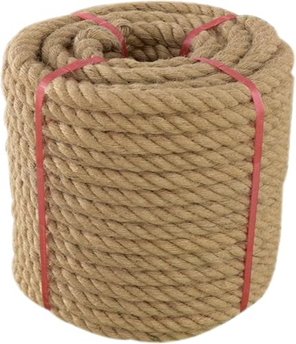 TINMAGI Juteseil 30mm 30M,Natürliche Hanfseil 4-Stränge Dicke Jute Schnur Gedreht Tauwerk Tau Seil für Garten Handwerk DIY Dekoration Deko Seil Tauziehen Absperrseil Handlaufseil von TINMAGI