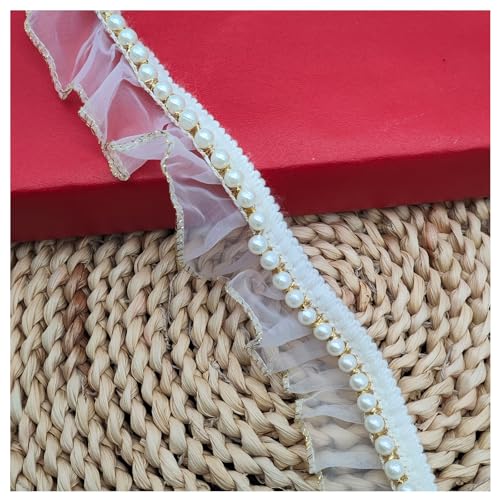 TINWIN Spitzenband mit Perlenperlen, Chiffon, Spitzenband für Bastelarbeiten und DIY-Dekoration, Brautschmuck, Hochzeit, ca. 2 m von TINWIN