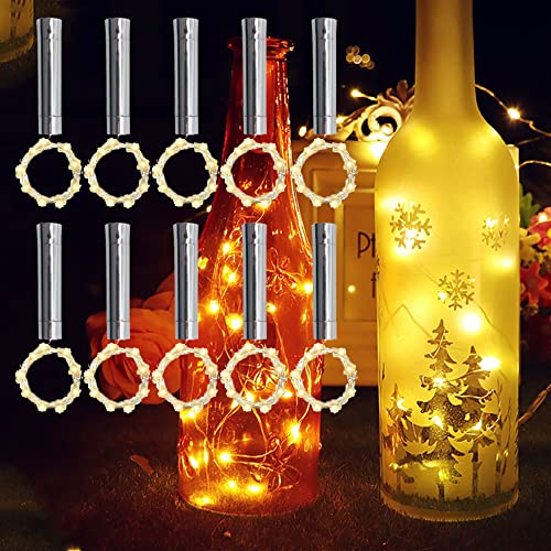 TINYOUTH 10PCS Korken mit LED Lichterkette Warmweiß, 2M/78.74in 20LED Flaschenlichter AA Batterie, Immer beleuchten, Weinflaschen Korkenlicht Flaschenlicht für Party Hochzeit Weihnachten von TINYOUTH