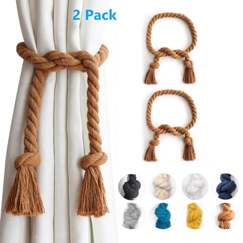 2 Pack Curtain Tiebacks Rope, Natural Cotton Curtain Ties, Village Rural Rustic Curtain Holdbacks, Farmhouse Nautical Curtain Tie Backs Holders for Drapes, Brown von TIOYOTY