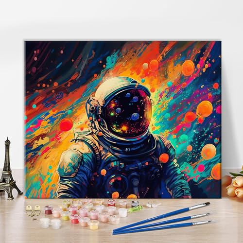 Abstrakte Astronauten Malen nach Zahlen für Erwachsene Anfänger Space Malen nach Zahlen Kits Kinder bunte Malen nach Zahlen Erwachsene Malen nach Zahlen Kits auf Leinwand Malen nach Zahlen16 "x20" von TISHIRON