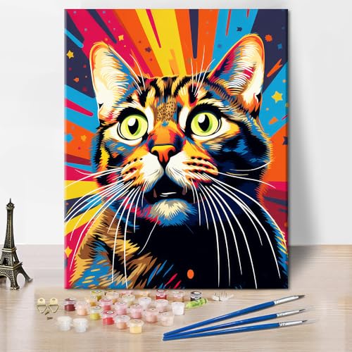 Abstrakte Katze Malen nach Zahlen Malen nach Zahlen für Erwachsene Niedliches Kätzchen Buntes Malen nach Zahlen Kits auf Leinwand Malen nach Zahlen für Anfänger Modernes Deko Kunstwerk 16 "x20" von TISHIRON