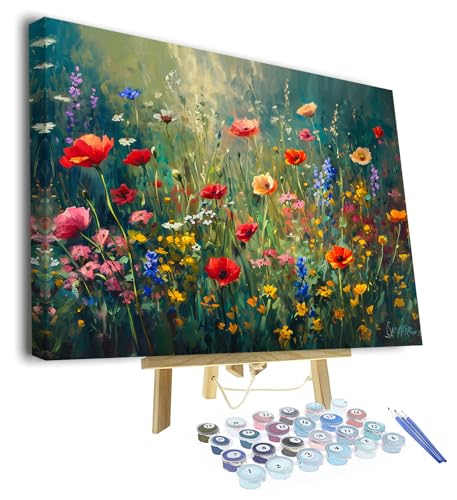 Abstrakte florale Malen nach Zahlen für Erwachsene Landschaft Blumenfeld Malen nach Zahlen Kits Kinder Erwachsene Malen nach Zahlen DIY Malen nach Zahlen für Erwachsene Leinwand KunsthandwerkGerahmt von TISHIRON