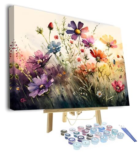 Aquarell Blume Malen nach Zahlen für Erwachsene Anfänger, abstrakte Malerei Malen nach Zahlen Kits auf Leinwand Acrylfarbe Floral Zeichnung Malerei mit Pinseln Ölmalerei Home Decor16 x20Gerahmt von TISHIRON