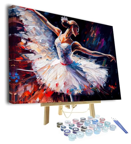 Ballett DIY Malen nach Zahlen für Erwachsene Anfänger Kits bunte schöne Ballett-Tänzerin Ölmalerei Frauen Bild Leinwand Acryl Pigment Kunsthandwerk für Home Wall Decor Geschenk 16x20 ZollGerahmt von TISHIRON