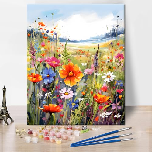 Blumen Malen nach Zahlen, Tinte Stil Blume Acryl Pigment Zeichnung Paintwor, Blume Garde DIY Leinwand Ölmalerei Malen nach Zahlen, Bienen für Erwachsene Kinder Anfänger Enthusiasten 16x20inch von TISHIRON