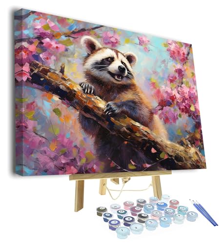 Blumen und roter Panda Ölmalerei nach Zahlen für Erwachsene Landschaften DIY Tier malen nach Zahlen für Anfänger Kinder florale Leinwand für Malerei Acryl Pigment Kunsthandwerk für Home16"x20"Gerahmt von TISHIRON