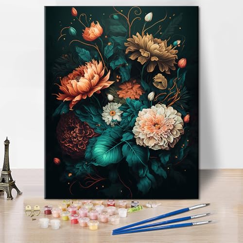 Bunte Blumen Malen nach Zahlen für Anfänger benutzerdefinierte Malen nach Zahlen Kit für Erwachsene Bloom Art Canvas für Malerei Zeichnung für Geschenk Haus Wanddekoration (Rahmenlos, 40x50cm） von TISHIRON