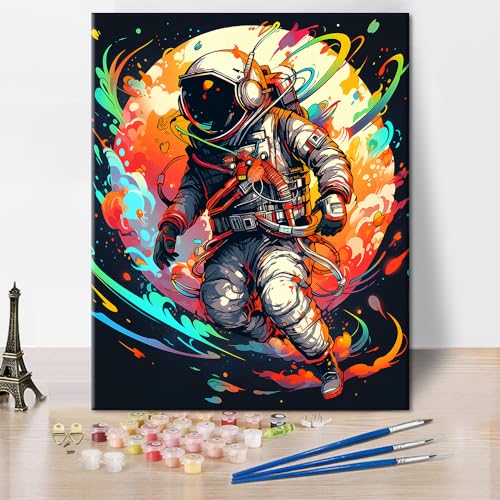 DIY Malen nach Zahlen Abstrakter Astronaut Malen nach Zahlen Malen nach Zahlen Kits auf Leinwand Bunter Mond Malen nach Zahlen für Erwachsene Anfänger - Moderne Dekoration Kunstwerk 16x20inch von TISHIRON