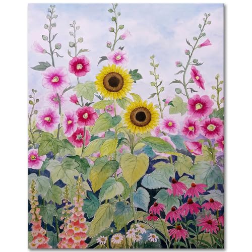 DIY Paint by Numbers for Adults, Blooming Flowers Paint by Number, Sunflowers Hollyhocks Foxgloves Coneflowers Daisies Adult Paint by Numbers Kits on Canvas, Flameless Paint by Numbers for Adults von TISHIRON