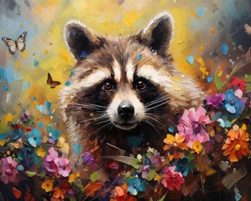 Der Raccoon Malen nach Zahlen Erwachsene, Schmetterlinge und Blumen Malen nach Zahlen, Malen nach Zahlen de Pinsel und Acrylfarbe, 16X20Inch Keine Flammen Malen nach Zahlen Erwachsene Familie Freundes von TISHIRON