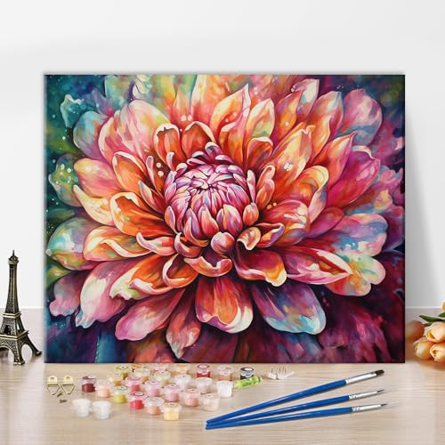 Erwachsenen-Digital-Zeichnung Blumen blühen Digital-Zeichnung-Kit Schöne Acryl-Digital-Zeichnung-Kit auf Leinwand Pflanzenmalerei-Kit für Erwachsene DIY Öl-Zeichnung Kunst 16 "x20"(ohne Rahmen) von TISHIRON