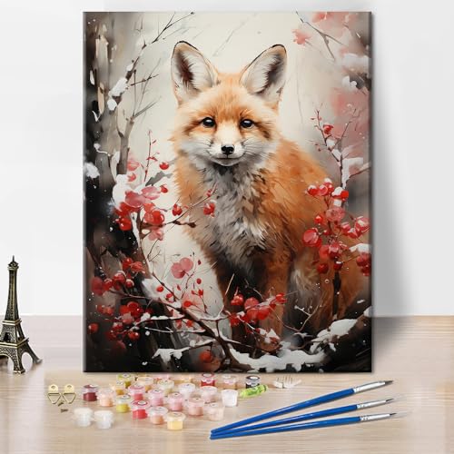 Fuchs Digitale Malerei Erwachsene Abstrakte Malerei Ein Fuchs sitzt auf einem Zweig Digitale Malerei Kit Kinder Erwachsene Ölgemälde Digitale Malerei DIY Digitale Malerei Leinwand Kunsthandwerk16"x20" von TISHIRON